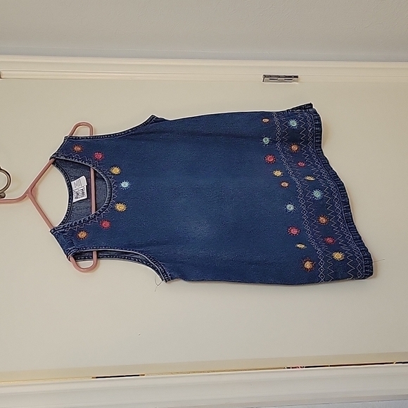 Vtg BLEU BAYOU 1980s Floral Embroidered Chambray Denim Sleeveless Festival Top - Picture 2 of 7